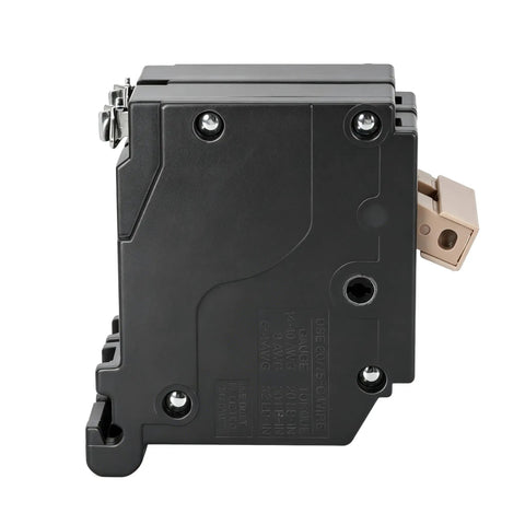 Slick Heavy Duty 2 Pole 50 Amp Circuit Breaker Replacement For Home Load Center Panels side view, thermal magnetic module, compact design.