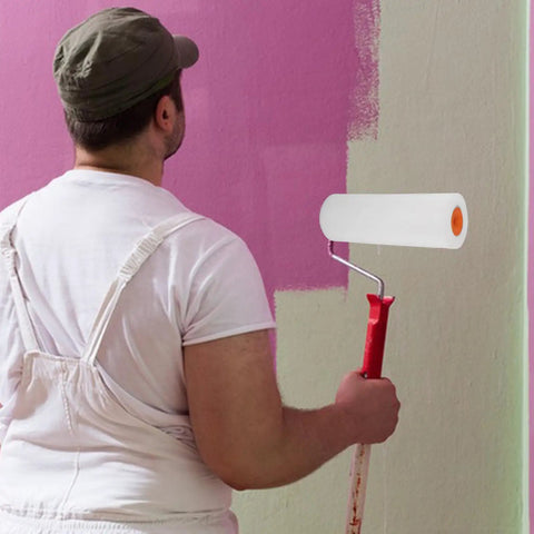 Slick Finish Paint Roller Sponge Head For Sharp Wall Trim And Tight Corner Fit With Dead On Coverage For Fast Home Reno And Zero Sweat Touch Ups in use on a pink wall.
