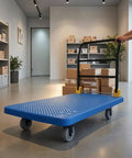 Heavy Duty Folding Flatbed Cart With Perforated Deck, 6-Inch Quiet Wheels And Brakes, Sturdy Hand Truck Trolley For Warehouse, Garage Or Home Use, Red Finish, Foldable Handle For Easy Storage And Smooth Rolling, blue deck with boxes