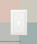 Pure White 3 Gang Decorator Rocker Wall Plate 1 Pack Classic Architecture Style Light Switch Cover against multicolor background