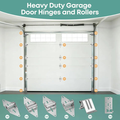 Quiet Full Wrap Nylon Garage Door Roller Kit with Hinges and Brackets for 8 Foot Doors in an Attached Garage Setting