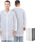 50 Pack Disposable Lab Coats For Adults White Large Bulk With Knitted Cuffs And Collar Ideal For Science Labs Medical Testing