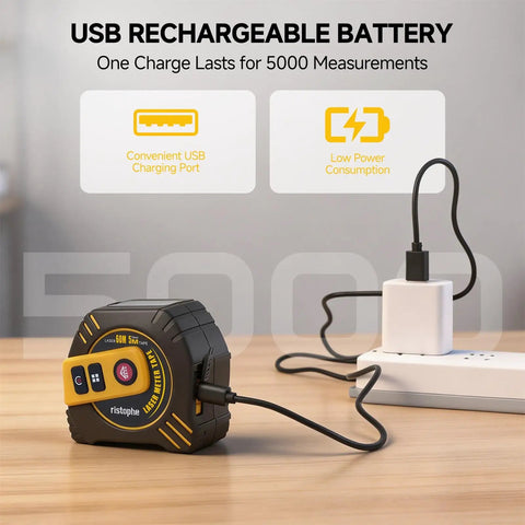 Heavy Duty 2 In 1 Laser Tape Measure 197 Ft Digital Distance Meter with USB charging for 5000 measurements.