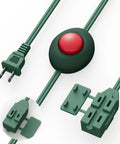 Foot Pedal Switch Extension Cord With On Off Switch, 3 Outlets, 10 Foot Length, 1250W Max Power, showing green cable and connections