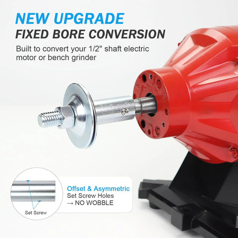 1/2 Inch Fixed Bore Shaft Arbor Extension For Bench Grinders Cuts The Jiggle For Good Steel Buffer Conversion Adapter For Grinding Wheels Delivers A Clean Spin Without Any Shake close-up of threaded connection on bench grinder motor