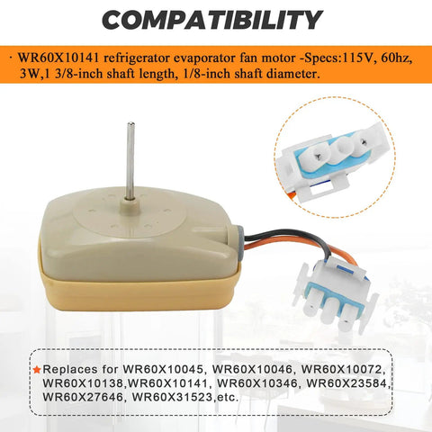 Upgraded WR60X10141 WR60X31522 Refrigerator Evaporator Fan Motor For GE Hotpoint Fridges, back freezer installation view