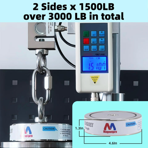 Magnetpro 3000LB two-sided fishing magnet kit with steel chain and load cell scale (front view)