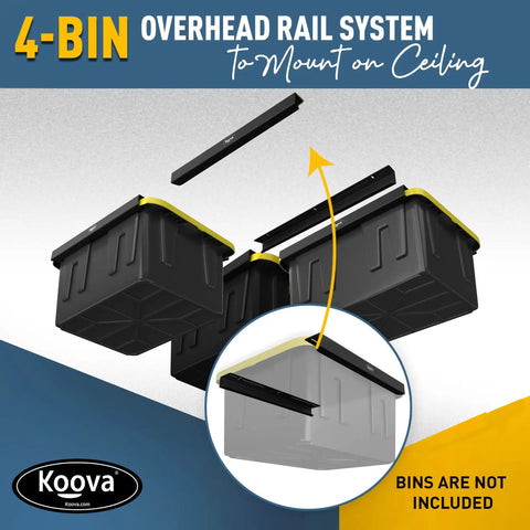 Overhead Garage Storage Rack For Four Bins With Adjustable Width And 160 Lb Capacity DIY Safe Ceiling Mount Fits 27 Gallon Totes