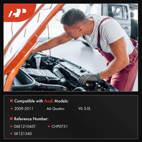 Mechanic installing Audi A6 Quattro 2009 2010 2011 V6 3 L Coolant Radiator Pipe Water Hose Replacement, OEM Fit component under hood