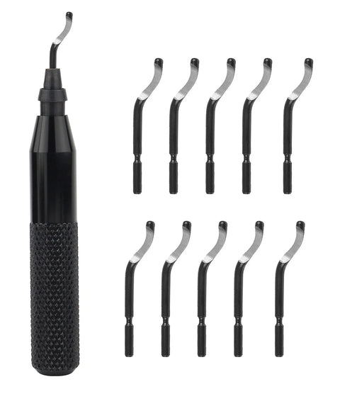 Hand Deburring Tool Kit Set With 10 Blades, Portable DIY Friendly Deburring Tool For Wood, Plastic, Aluminum, Copper And Steel, 360 Degree Rotating Blade Handle, Manual Deburring Tool For Cross Holes, Deep Holes, Straight And Curved Edges