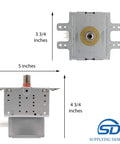 Microwave Magnetron Replacement For WB27X11079 And WB27T10545 Model Specific, 4 kV peak, H-config, Comes with stud kit, Side view.