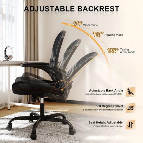 Ergonomic Mesh Desk Chair With 330Lbs Capacity, High Back Support showing adjustable backrest angles for posture support.
