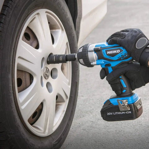 Using 1/2 Inch Drive Flip Impact Socket Set With 3 Inch Extension Chrome Moly Steel Deep SAE And Metric Sizes on car tire