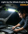 Mechanic using Two Pack Rechargeable LED Work Light Set, 3000 Lumens Portable Mechanic Light With Magnetic Base under car hood