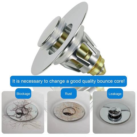 Universal Stainless Steel Push Type Basin Pop Up Drain Filter With Basket No Overflow For 99 Percent Of US Standard Drains