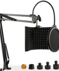 Foldable Microphone Isolation Shield With Stand and Pop Filter for Condenser Mics in Home Studio, high density foam, arm stand