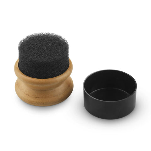 Oil Applicator Brush For Cutting Boards And Wooden Utensils, Bamboo handle with silver ion treated sponge, black cap beside