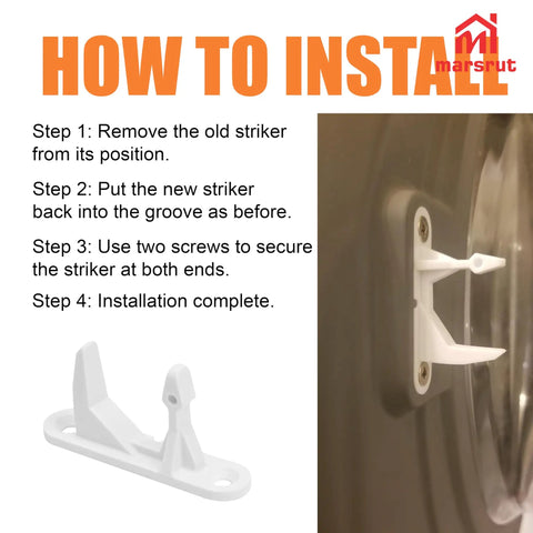 Installation steps for Premium Grade 2 Pack Washer Door Strike Kit White Plastic Replacement For Front Load Machines.