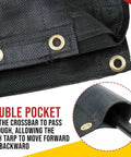 Close-up of 7x12 Vinyl Coated Mesh Dump Truck Tarp With 5 Inch 18oz Double Pockets, showing brass grommets on edge.