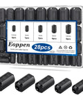 Five Size Ferrite Core Cable Clips Set With 28 Pieces To Knock Down EMI RFI On Power And Data Cables Clip On Bead Noise Suppressor