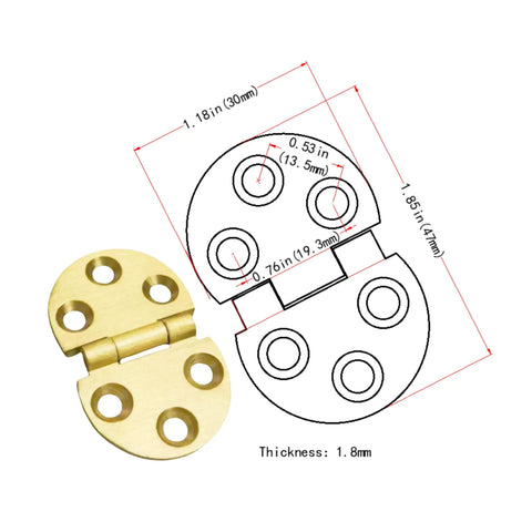 Heavy Duty Solid Brass Hinges Concealed Flip Design For Tables Doors Rust Proof Furniture Hardware With Mounting Screws, 1.85in size