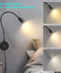 Dimmable LED Wall Reading Light With USB Charging Port For Late Night Reading And Work Gooseneck Bedside Lamp
