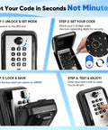 Wall Mount Key Lock Box With 12 Digit Resettable Code Weatherproof Outdoor Key Safe instructions showing setting code