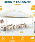 Heavy Duty 10x20 Pop Up Canopy Tent With Six Sidewalls, Waterproof Party Shelter, visible with tables and chairs, setup outdoors