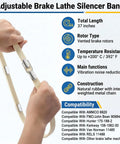 Hands holding adjustable brake lathe silencer band with product details, part of Brake Lathe Rotor Repair Kit With Adjustable Ventilated Silencer Band And 10 Pack 6914-10 Negative Rake Carbide Inserts, Screws Included, Noise Reduction Up To 85 Percent To Quiet The Shop, Compatible With AMMCO 6920 3000 4000, Hunter, FMC