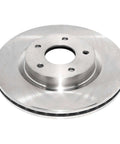 Front view of front vented brake rotor for high performance street driving with easy install non directional swirl finish