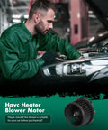 Mechanic installing HVAC Blower Motor With Front Fan Cage 700089 Replacement For Cadillac Escalade 2002 To 2006 Chevy Silverado GMC 1999 To 2006.