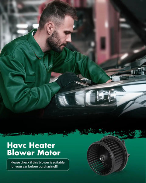 Mechanic installing HVAC Blower Motor With Front Fan Cage 700089 Replacement For Cadillac Escalade 2002 To 2006 Chevy Silverado GMC 1999 To 2006.