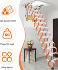 Heavy Hitter Electric Telescoping Attic Ladder Pull Down Folding Loft Stair with carbon steel frame and non slip treads for ceiling access.