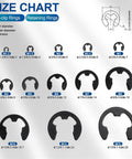 Size chart for C Type External And Internal Circlip Kit Set 5mm To 19mm External Rings And 8mm To 24mm Internal Rings