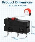 20 Pack KW12-3 Micro Limit Switches With Roller Lever Arm SPDT Snap Action 250V 5A AC Tiny Switches For 3D Printers CNC Machines And DIY Electronics Projects, 20x10.5x6.5mm