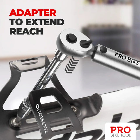 Pro Grade Bike Torque Wrench and Screwdriver Set for your Ride Maintenance shown with adapter extending reach