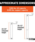 CURT 28570 direct weld-on heavy-duty trailer jack, 8,000 lb support, 24-1/4 in retracted to 39-1/2 in extended