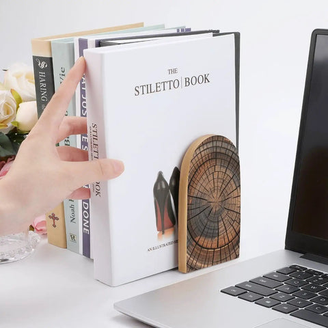 Rock Solid Tree Stump Wood Bookends With Non Slip Heavy Duty Metal Bases And Solid Beech Frame To Give Your Reading Pile Serious Grip And Keep Your Desk Setup Locked Tight