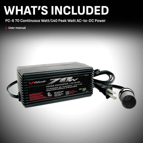 Image showing the AC To DC Power Converter PC6 70W Continuous 140W Peak 12V DC Accessory Port with cables.