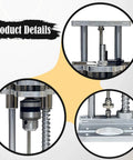Vertical Drill Guide Attachment For Precise Drilling, pro grade drill press stand, steel frame, aluminum plate details