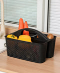 Portable Shower Caddy Basket With Handle For Bathroom And Kitchen Storage All In One Cleaning Organizer On The Go With Compartments BPA Free PP Material Durable Black Bucket Style Caddy For Dorm Sink And More holding vegetables
