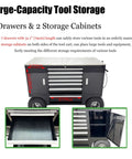 Pro Level Heavy Duty 7 Drawer Cold Rolled Steel Tool Chest With Hella Major Load Capacity And Rugged Powder Coated Finish Mobile Shop Cart with open drawers and cabinets.