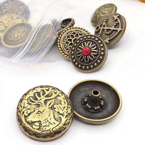 Antique Bronze Snap Button Set For Wallets And Leather Crafts, 15 Size Variants From 15Mm To 20Mm, Zinc Alloy Caps With Copper Sockets
