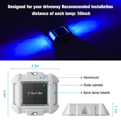 Blue LED Solar Deck Lights 12 Pack Waterproof Outdoor Lights For Driveway Dock Pathway with aluminum, solar panel, 6 beads