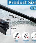 28 Inch Wiper Blade Refill Set For Front And Rear Windshields Universal Adjustable Replacement Frameless Design Durable Natural Rubber