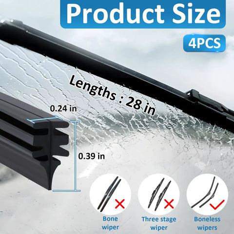 28 Inch Wiper Blade Refill Set For Front And Rear Windshields Universal Adjustable Replacement Frameless Design Durable Natural Rubber