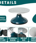 Front view of DUPDMKIN 7-inch all-metal pottery banding wheel with blue base and silver top disc