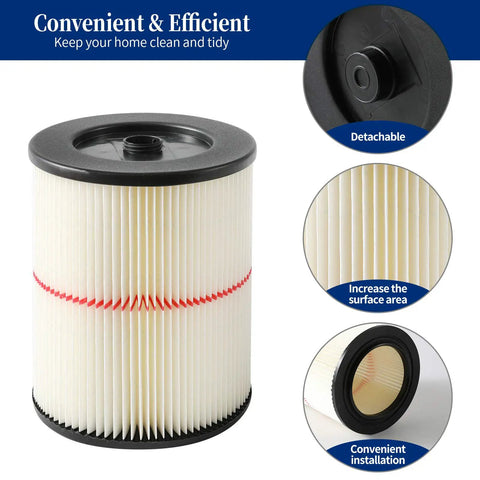 Close-up of Two Pack Red Stripe Cartridge Filter For Craftsman 17816 9-17816 Wet Dry Vac Fits 5 Gallon And Larger Vacs Easy Install