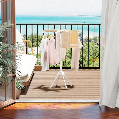 Foldable Wood Clothes Drying Rack With Eight Adjustable Rods No Fuss Space Saving Laundry Organizer For Indoor And Outdoor Use