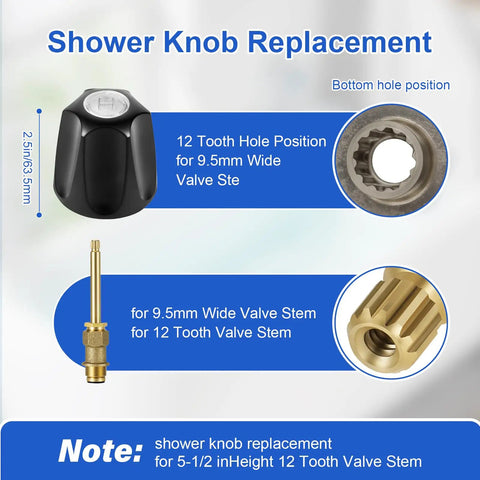 Two Piece Shower Knob Replacement Kit With Tub Spout And Two Handle Tub Shower Faucet Set Matte Black Compatible With Verve Tub And Shower Faucets Hot And Cold Handles DIY Friendly Install - shower knob details
